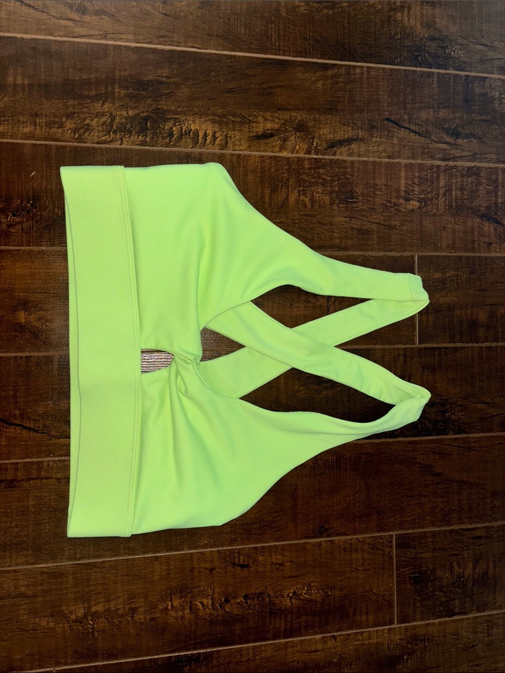 Fabletics Neon Yellow Crisscross Back, Twist Front Sports Bra